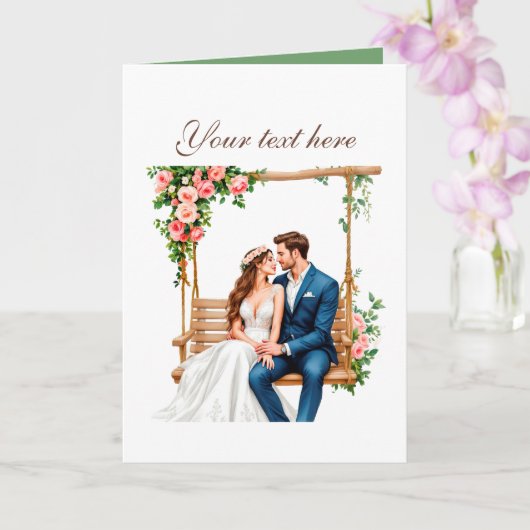Carte Cute Wedding couple customizable (Orchidée)