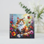 Carte Cute Whimsical  Cat, Flowers and Butterflies (Debout devant)