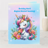 Carte Cute Whimsical Floral Unicorn Anniversaire de enfa (Devant)