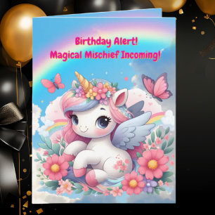 Carte Cute Whimsical Floral Unicorn Anniversaire de enfa
