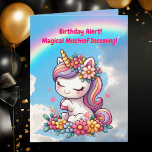 Carte Cute Whimsical Floral Unicorn Anniversaire de enfa