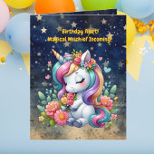 Carte Cute Whimsical Floral Unicorn Anniversaire de enfa