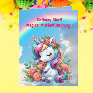 Carte Cute Whimsical Floral Unicorn Anniversaire de enfa