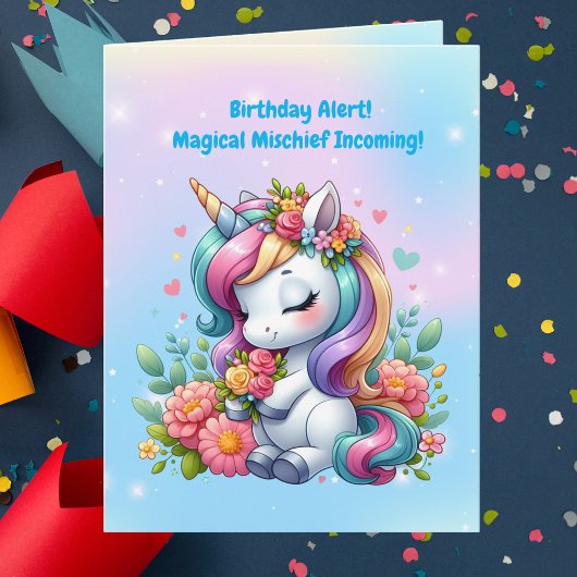Carte Cute Whimsical Floral Unicorn Anniversaire de enfa