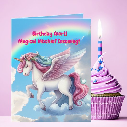 Carte Cute Whimsical Floral Unicorn Anniversaire de enfa