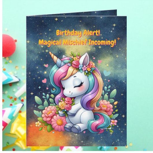 Carte Cute Whimsical Floral Unicorn Anniversaire de enfa
