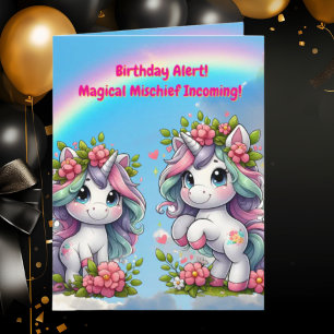 Carte Cute Whimsical Floral Unicorn Anniversaire de enfa