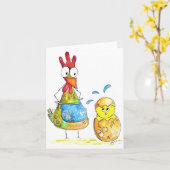 Carte Cute Whimsical Mama poulet avec bébé (Fleur jaune)