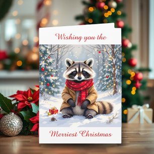 Carte Cute Whimsical Raccoon Personnalisé Noël