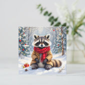 Carte Cute Whimsical Raccoon Personnalisé Noël (Debout devant)