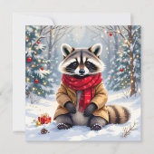 Carte Cute Whimsical Raccoon Personnalisé Noël (Devant)