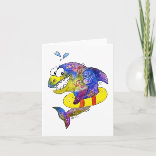 Carte Cute Whimsical Requin coloré en flotteur (Devant)