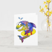 Carte Cute Whimsical Requin coloré en flotteur (Fleur jaune)