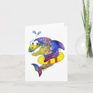 Carte Cute Whimsical Requin coloré en flotteur