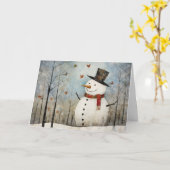 Carte Cute Whimsical Snowman in a Top Hat Holiday (Fleur jaune)