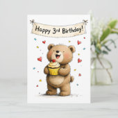 Carte Cute Whimsical Teddy Bear Happy 3rd Birthday Flat (Debout devant)