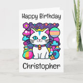 Carte Cute White Cosmic Space Kitty Chat Anniversaire (Devant)