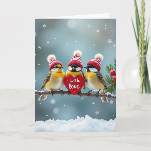 Carte Cute Winter Birds Knit Hat Greeting Card (Devant)