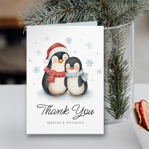 Carte Cute Winter Penguins Baby Shower Remerciement