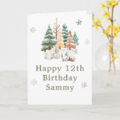 Carte Cute Winter Rabbits Birthday Party (Fleur jaune)