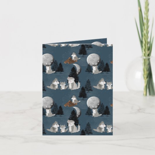 Carte Cute Wolf Pack Woodland Night Sky Moon (Devant)