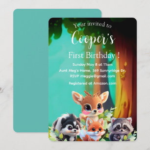 Carte Cute Woodland amis renard skunk raccoon cerf