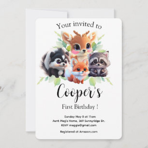 Carte Cute Woodland amis renard skunk raccoon cerf