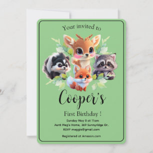 Carte Cute Woodland amis renard skunk raccoon cerf