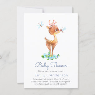 Carte Cute Woodland Deer Watercolo Baby shower Incl Env.