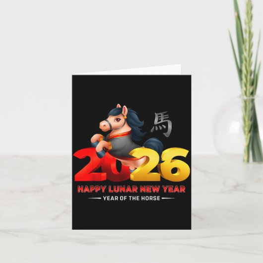 Carte Cute Year Of The Horse -black Fun Happy Lunar New (Devant)