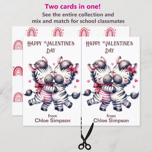 Carte Cute Zebra Couple Kid's Valentine