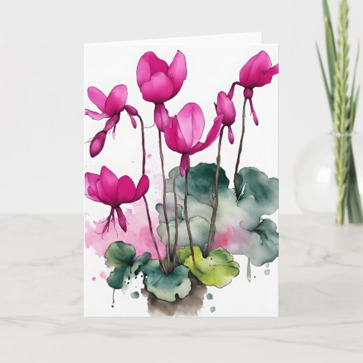 Carte Cyclamen - Fleurs aquarelles (Devant)