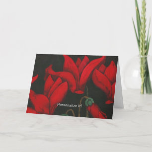 Carte Cyclamen rouge vif sur fond noir foncé