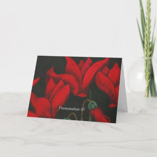 Carte Cyclamen rouge vif sur fond noir foncé