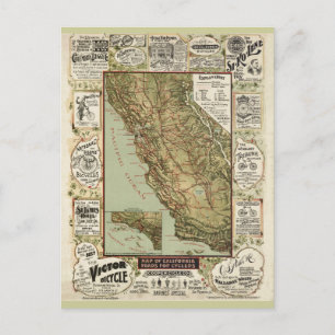 Carte cycliste californienne vintage 1895