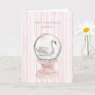 Carte Cygne Anniversaire Rayures Roses