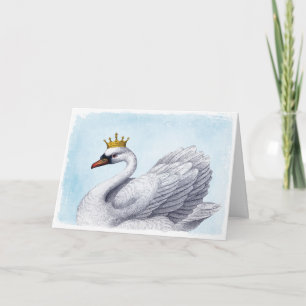 Carte Cygne blanc avec couronne d'or