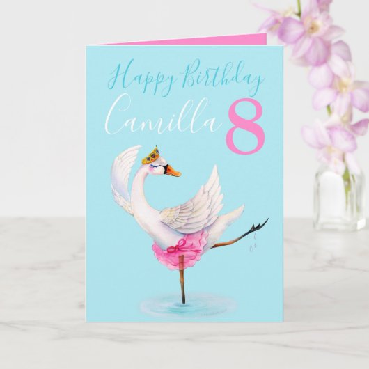 Carte Cygne de ballet d'aquarelle personnalisé 8e annive (Orchidée)