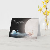 Carte Cygnes blancs et lune 74e anniversaire (Fleur jaune)