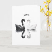 Carte Cygnes Noirs Blancs Oiseaux Reflet Amour (Fleur jaune)