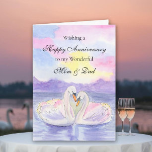 Carte Cygnes pour Maman et Papa Joyeux Anniversaire de M