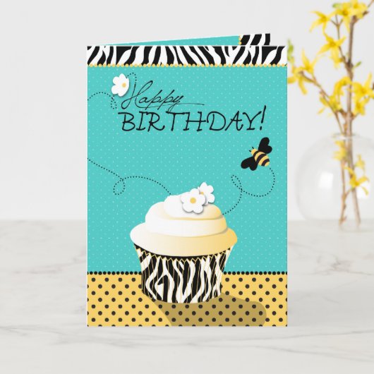 Carte d'abeille d'anniversaire (Fleur jaune)