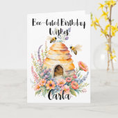 Carte d'abeille d'anniversaire heureux (Fleur jaune)