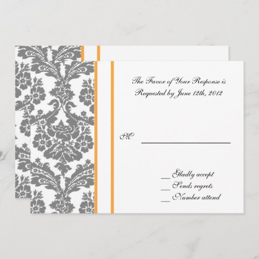 Carte d'acceptation mariage, damas noir (Devant / Derrière)