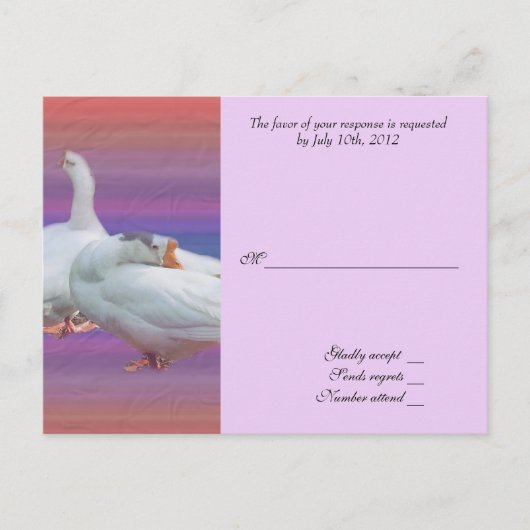 Carte d'acceptation mariage, deux oies blanches (Devant)