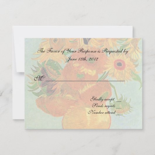 Carte d'acceptation mariage, van gogh tournesols (Devant)