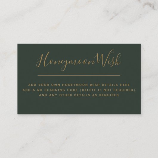 Carte D'accompagnement 10 x Sage Green Gold Honeymoon Wish QR Code (Devant)