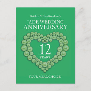 Carte D'accompagnement 12e Jade Mariage Anniversaire vert choix de repas