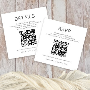 Carte D'accompagnement 2 codes QR noir blanc détails Mariage RSVP