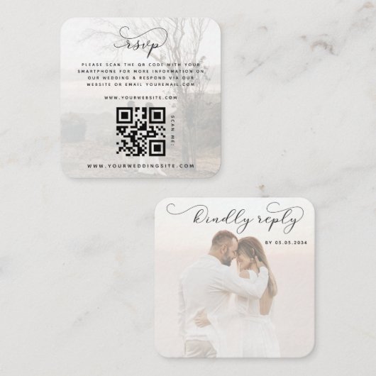 Carte D'accompagnement 2 Photos fanées QR Code Site Web Mariage en ligne  (Devant / Derrière)
